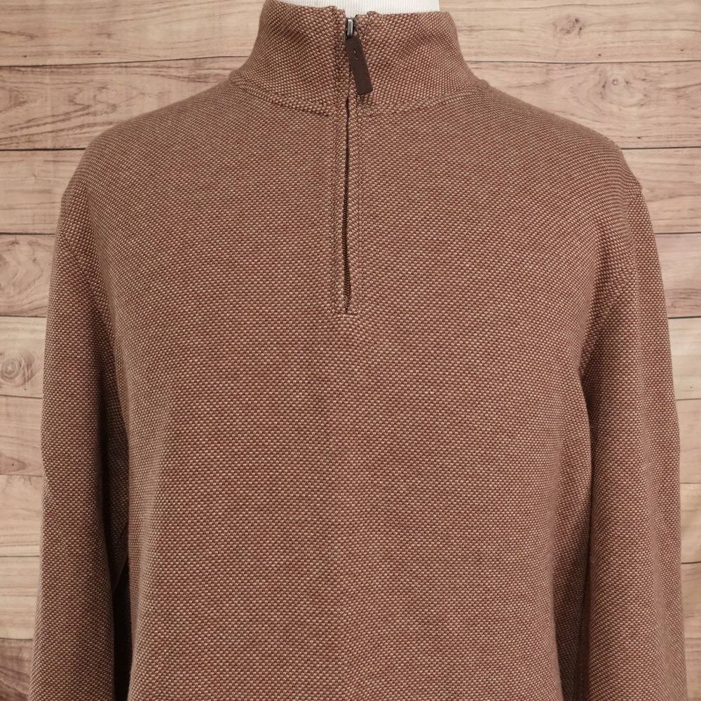 Club Room Pullover Men XXL Brown Excellent Quarter Zip Textured Knit Sweater